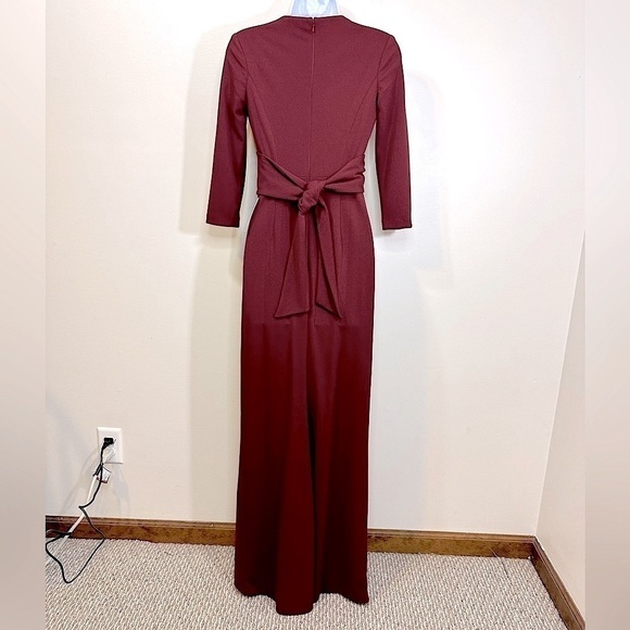 NWT After Six 6814 V-Neck 3/4 Sleeve Full Length Crepe Formal Gown Burgundy XXS - Picture 13 of 16